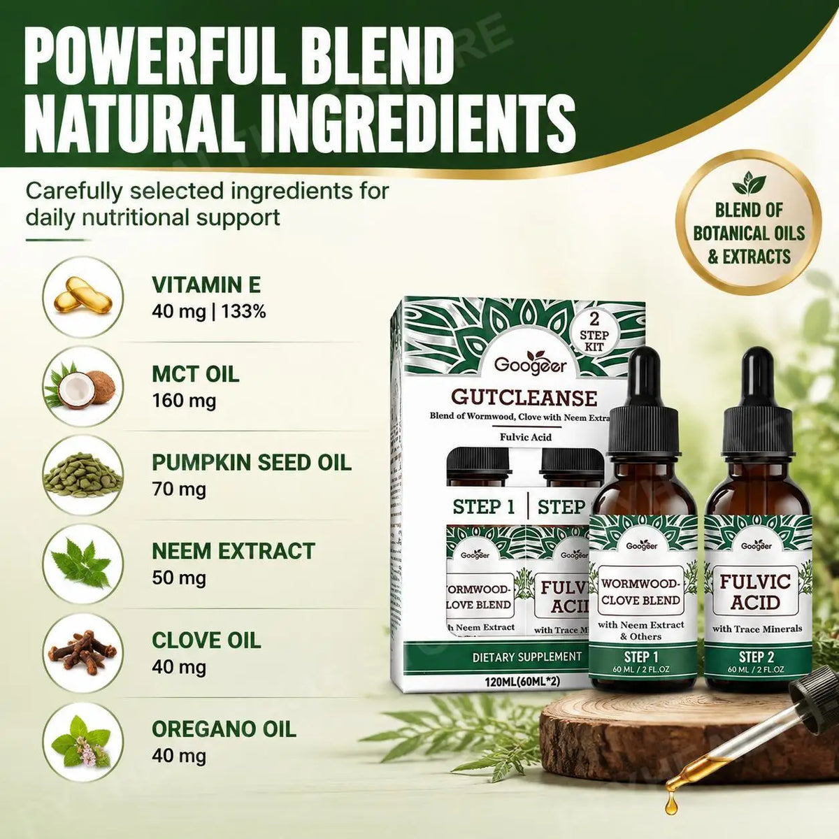Googeer Fulvic Acid Gut Cleanse Drops – MCT & Wormwood Oil Kit Gut Cleanse Drops Qst