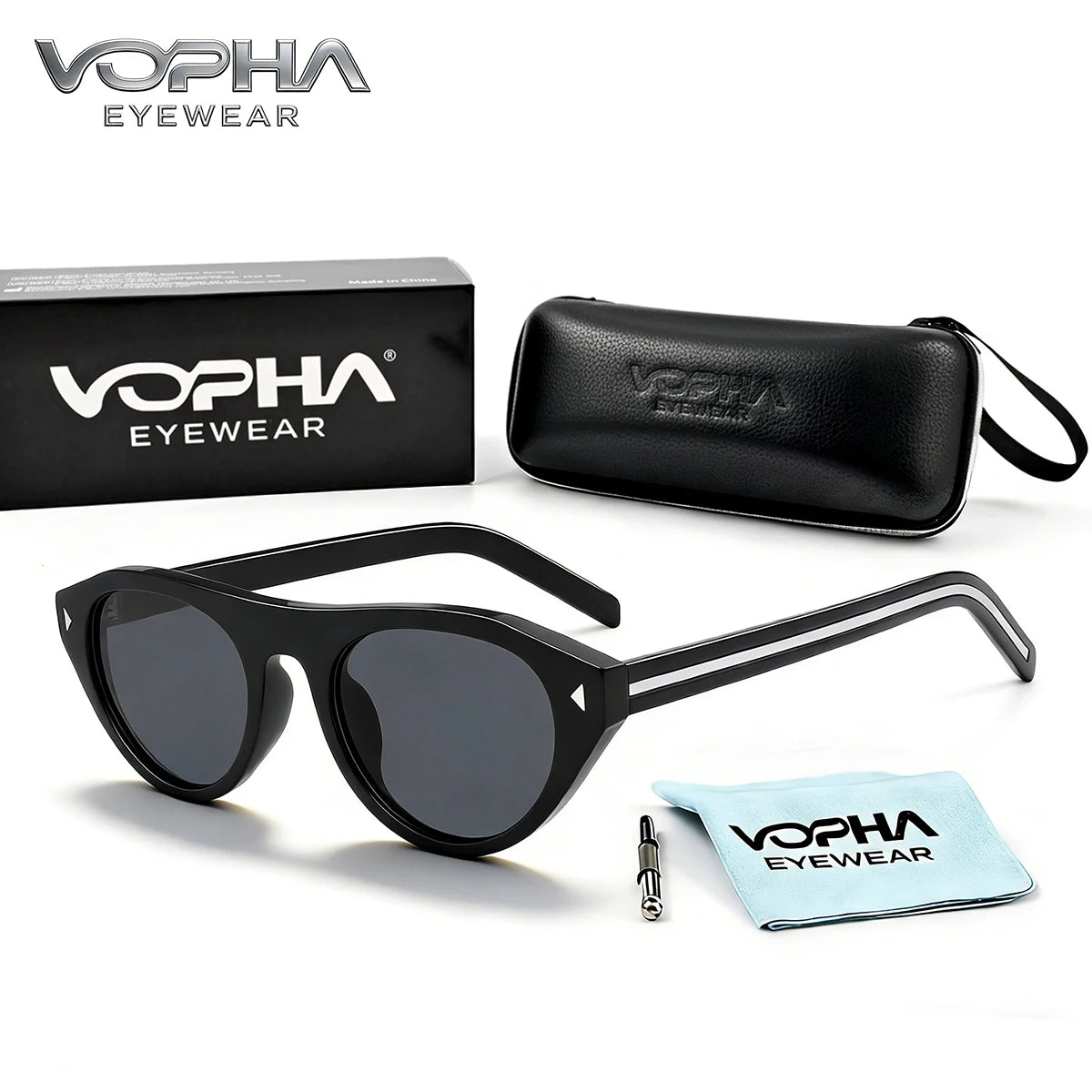 VOPHA Cat Eye Sunglasses UV400 Triangle Vintage Frame Women Cat Eye Sunglasses Qst Black gray