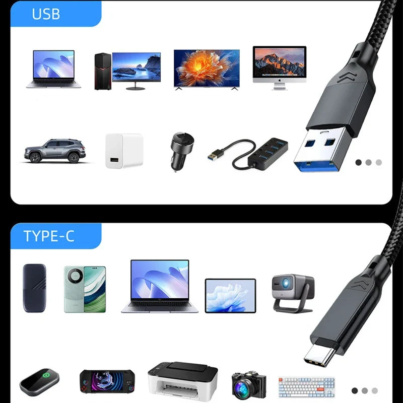 USB-C to USB-A 3.2 Cable 10Gbps 60W Fast Charge | 0.5m–2m USB Data Cable Qme