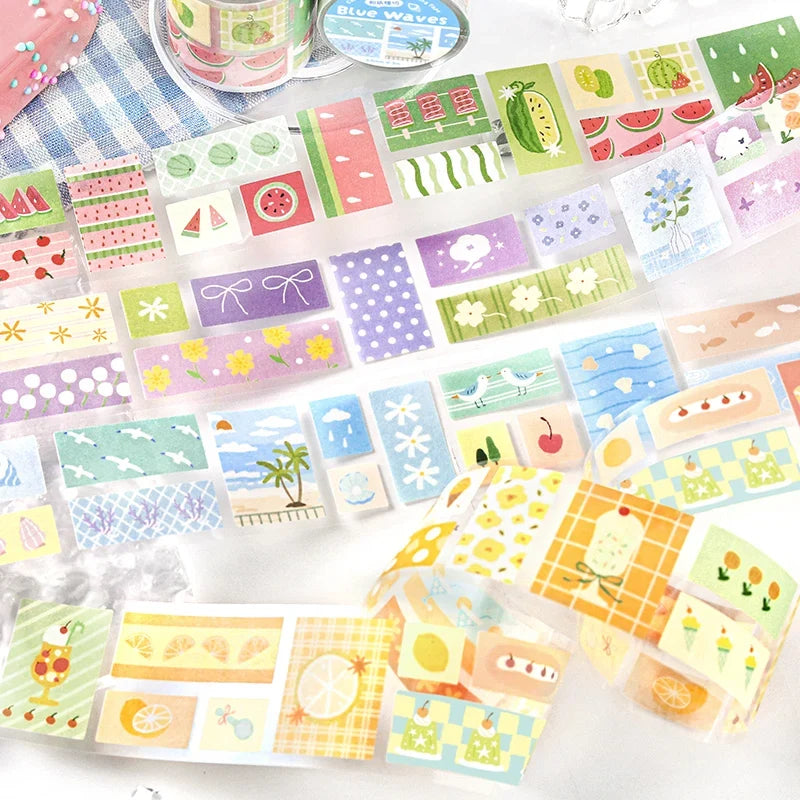 TIANZI Coffee Summer Die Cut Washi Tape 40mm×3m – 10 Colors Decorative Washi Tape Qme