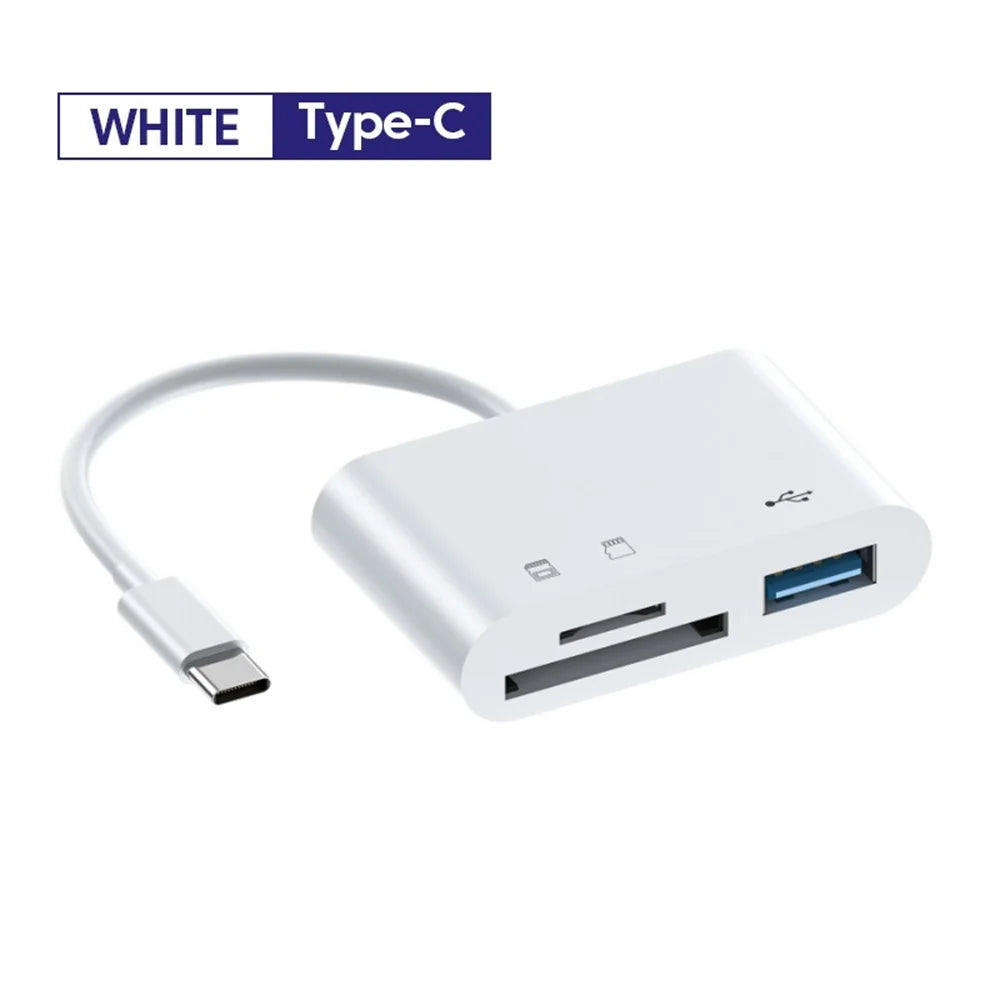 USB-C Multi-Port Card Reader Hub – TF, CF & SD Adapter USB-C Card Reader Hub Qme WHITE
