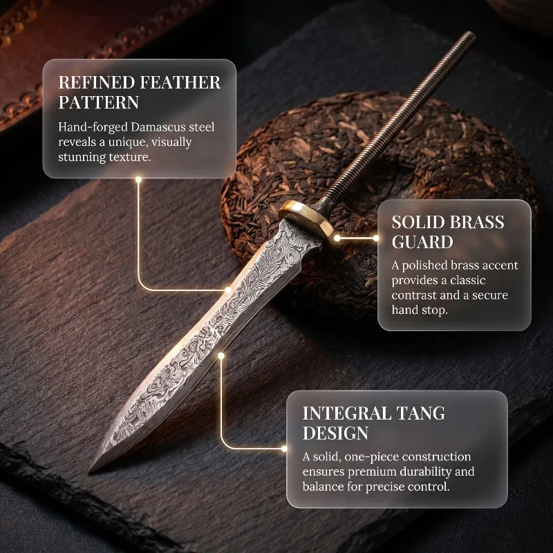 Damascus Steel Tea Knife Blank – DIY Tea Needle with Brass Fittings Knife Blade Blank Qst