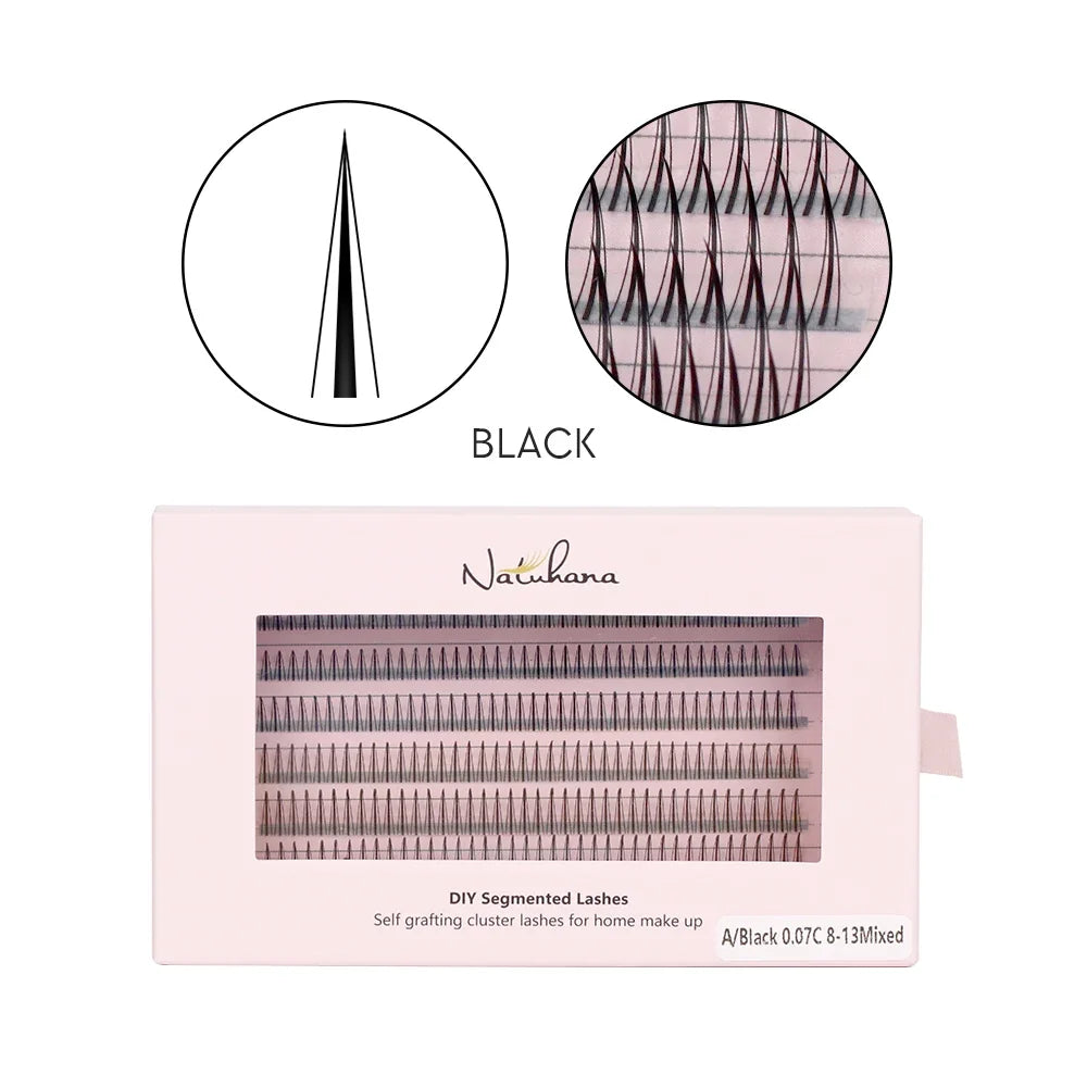 NATUHANA A-Curl Fish Tail DIY Pre-Made Lash Clusters | Faux Mink DIY Lash Clusters Qme A-2(6Rows) C 0.07mm|9mm