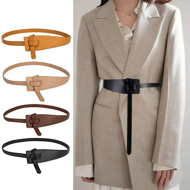 Women's Korean Minimalist Coat Belt – PU Buckle Waist Tie Women's Fashion Belt Qme