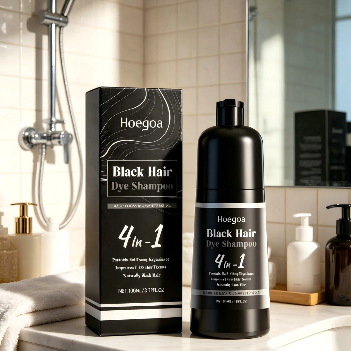 Hoegoa 4-in-1 Black Hair Coloring Shampoo – Herbal Formula Hair Coloring Shampoo Qst