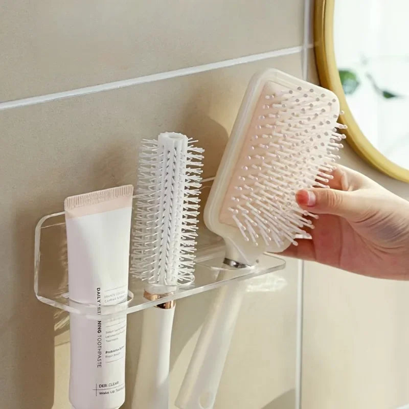 Wall-Mounted Acrylic Hair Brush Holder | Clear Bathroom Organizer Bathroom Hair Organizer Qme