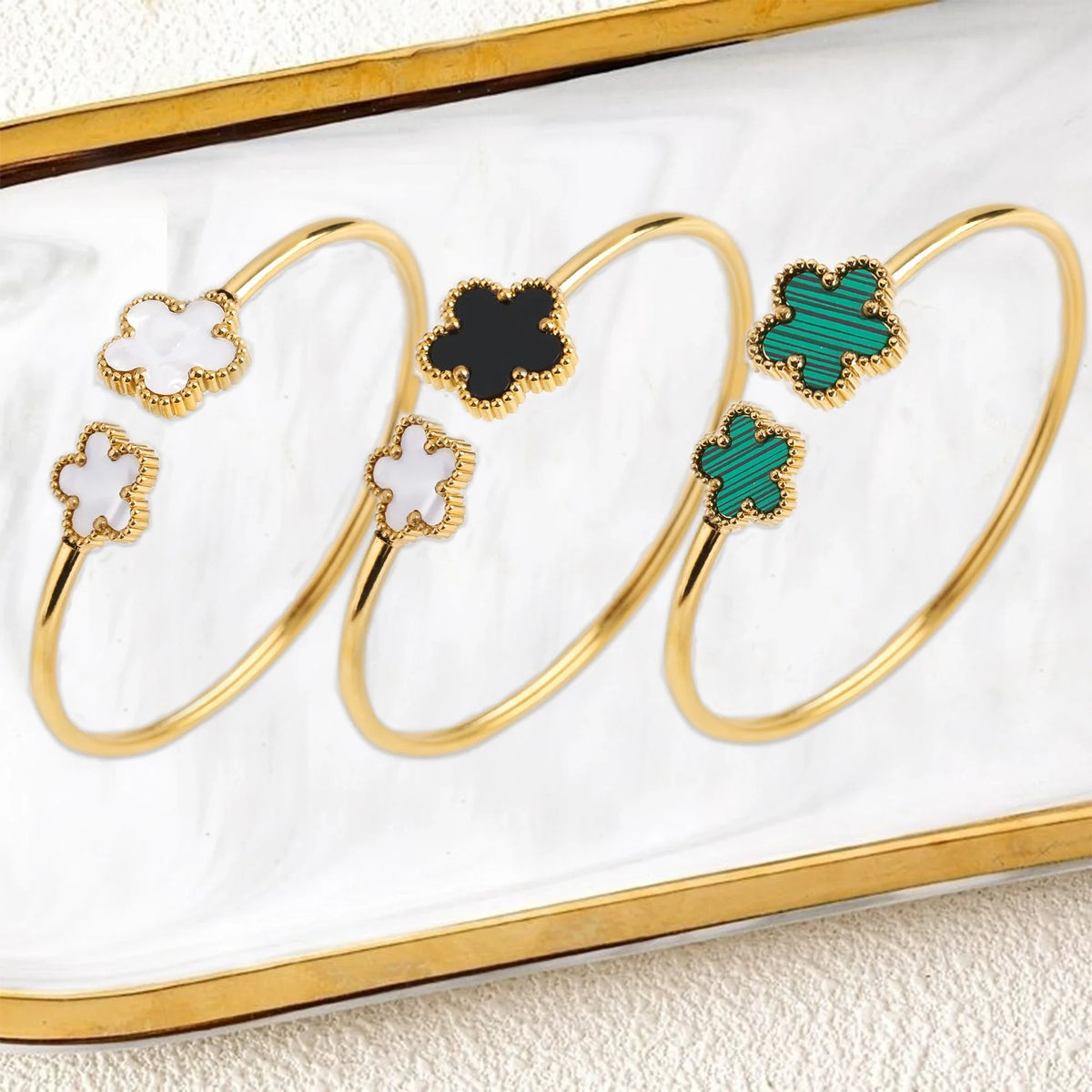 Five Leaf Flower Stainless Steel Open Bangle Bracelet Fashion Bangle Bracelet Qme