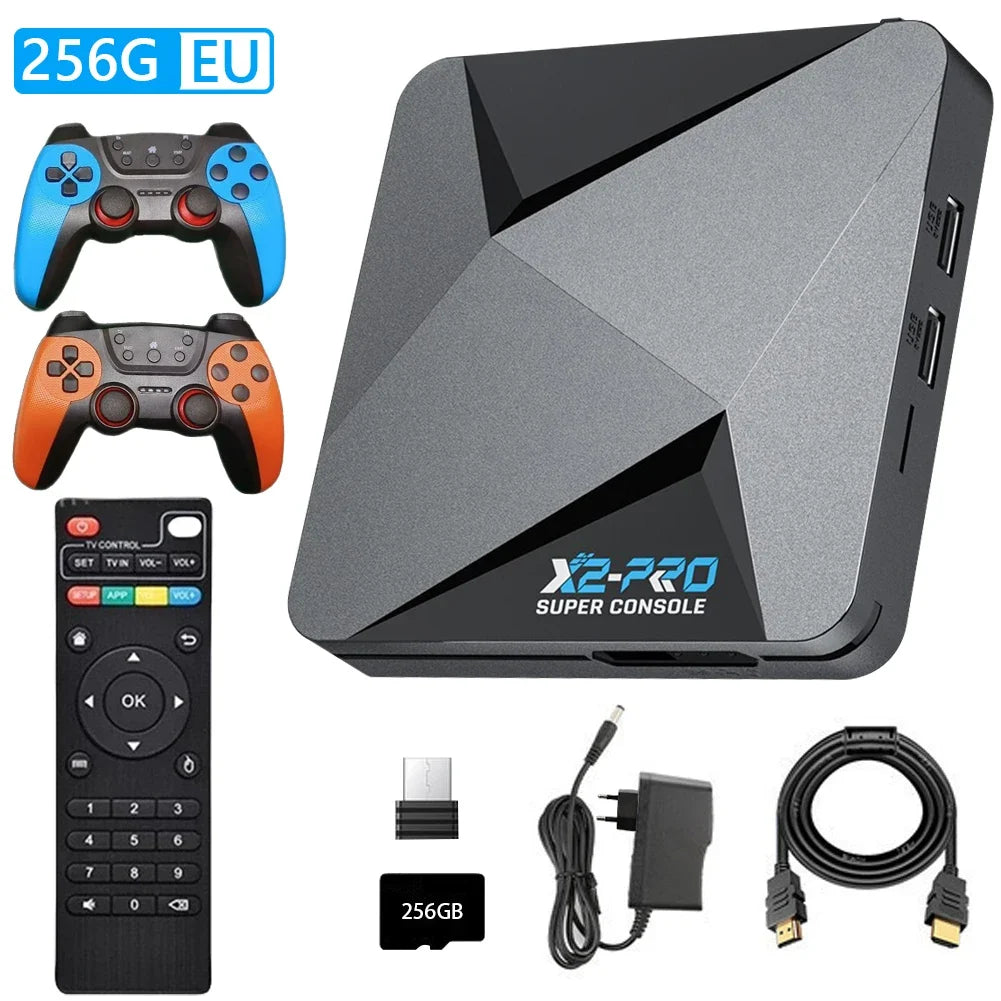 X2 Retro Game Console TV Box | 65000+ Games, 4K, 2 Gamepads Retro Game Console Qme 256GB