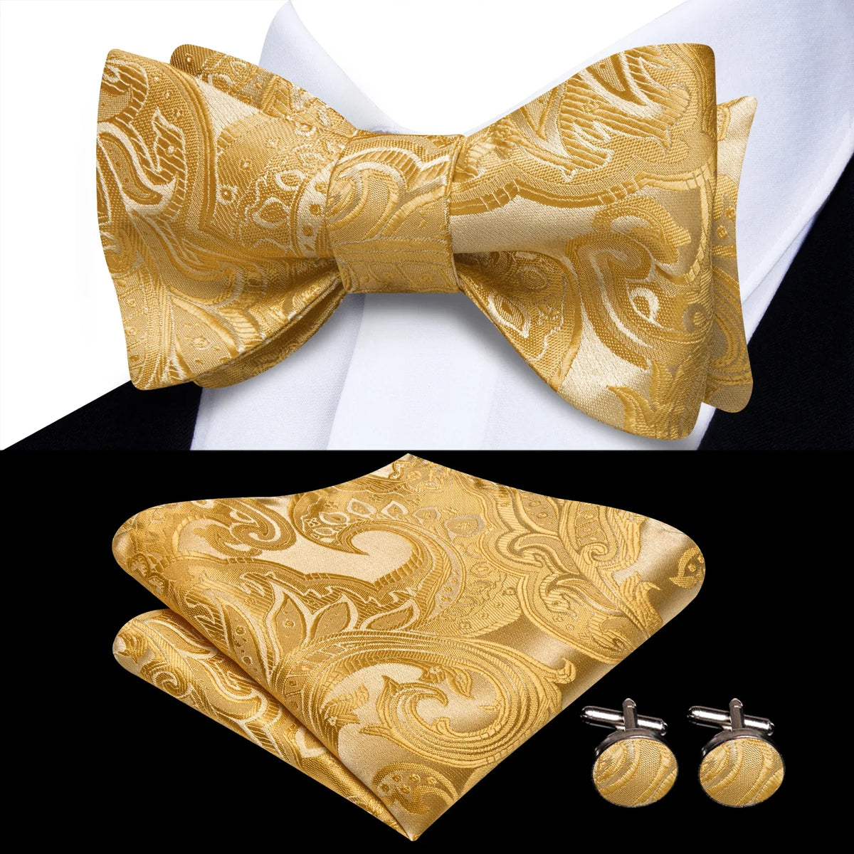 Men's Bow Tie, Pocket Square & Cufflinks Set | Hi-Tie Bow Tie Gift Set Qme HT-LH-2290
