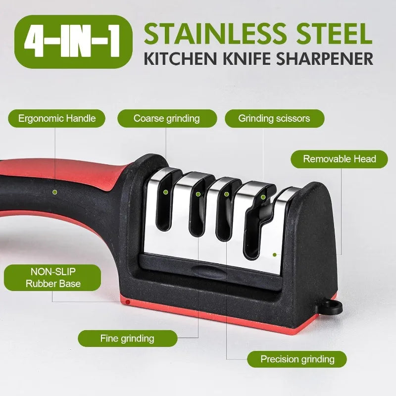 3-Stage Knife Sharpener – Stainless Steel Multi-Function Knife Sharpener Qme