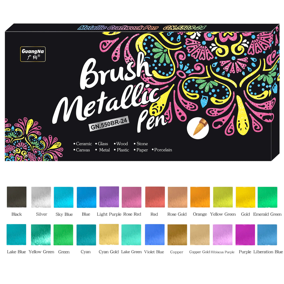 24 Colors Metallic Marker Pens – Waterproof Permanent Paint Pens Metallic Paint Markers Qme 24-550BR
