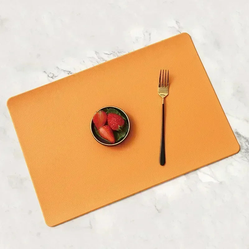Nordic PVC Leather Placemat – Waterproof Table Mat, 7 Colors Leather Placemat Qme Orange L