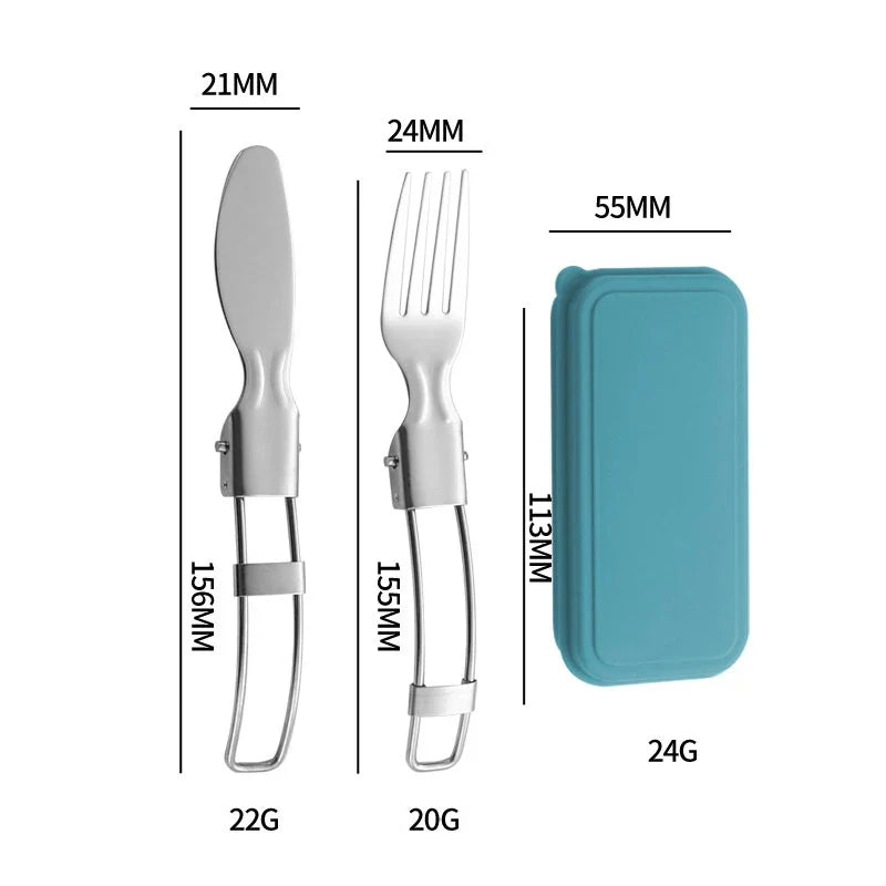 Folding Stainless Steel Cutlery Set – Knife, Fork & Spoon Folding Cutlery Set Qme 2pcs Green1