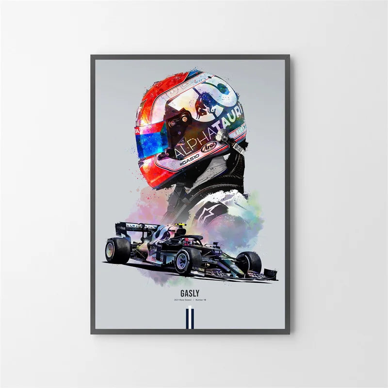 Watercolor F1 Racing Driver Helmet Canvas Print Wall Art