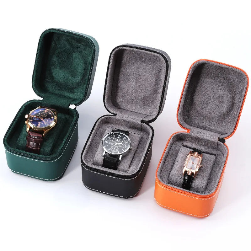 Leather Zipper Watch Box – Flip-Open PU Gift Case | Qme Watch Gift Box Qme