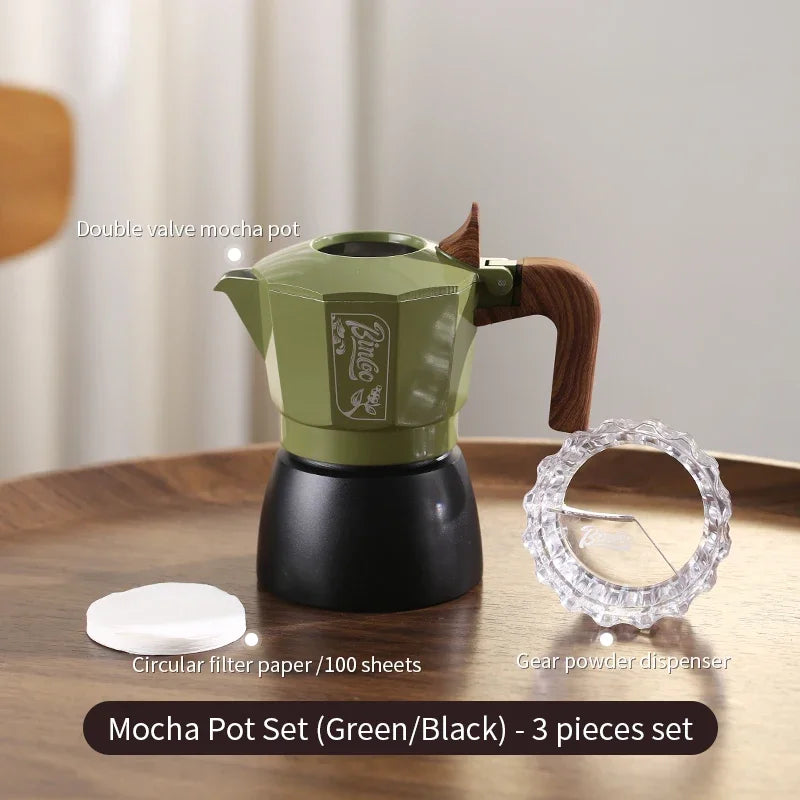 Bincoo 6-Color Moka Pot 2-Valve Espresso Starter Kit Stovetop Espresso Maker Qst Green Black 3pcs