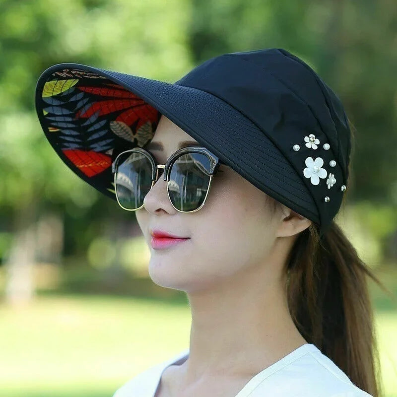 Foldable Wide Brim UV Visor Sun Hat for Women | One Size Visor Sun Hat Qme