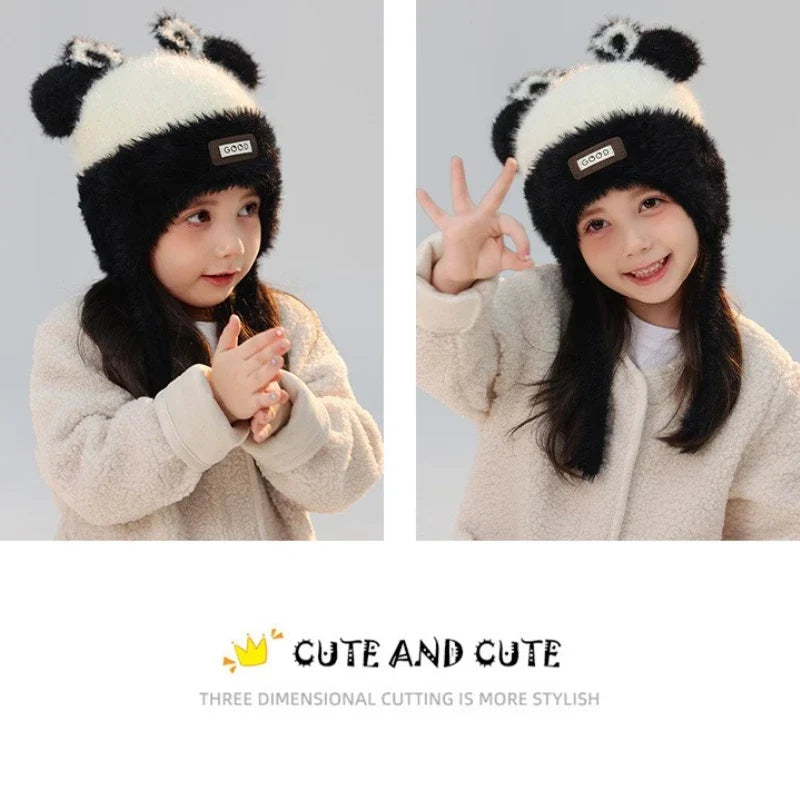 Girls' Bear Fleece-Lined Knitted Ear Flap Winter Hat | Qme Kids Winter Hat Qme
