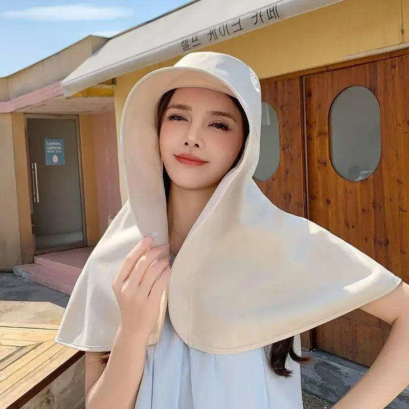 Women's Large Brim Sun Hat with Shawl – Quick-Dry UV Cap Sun Hat Qst Apricot one size