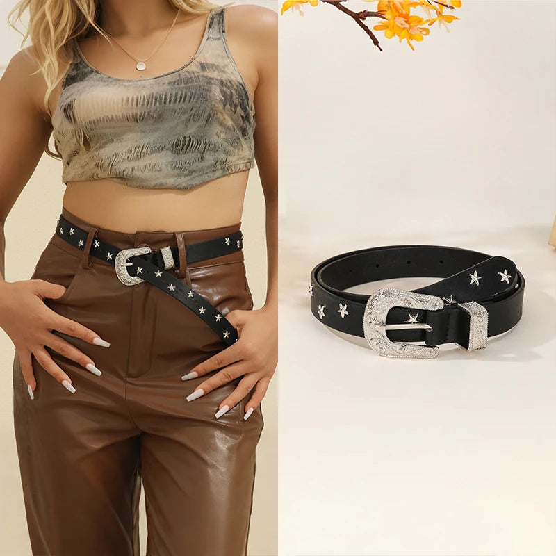 Retro Y2K Women's Denim Belt – Vintage Punk Style, 105cm Women's Fashion Belt Qst A7