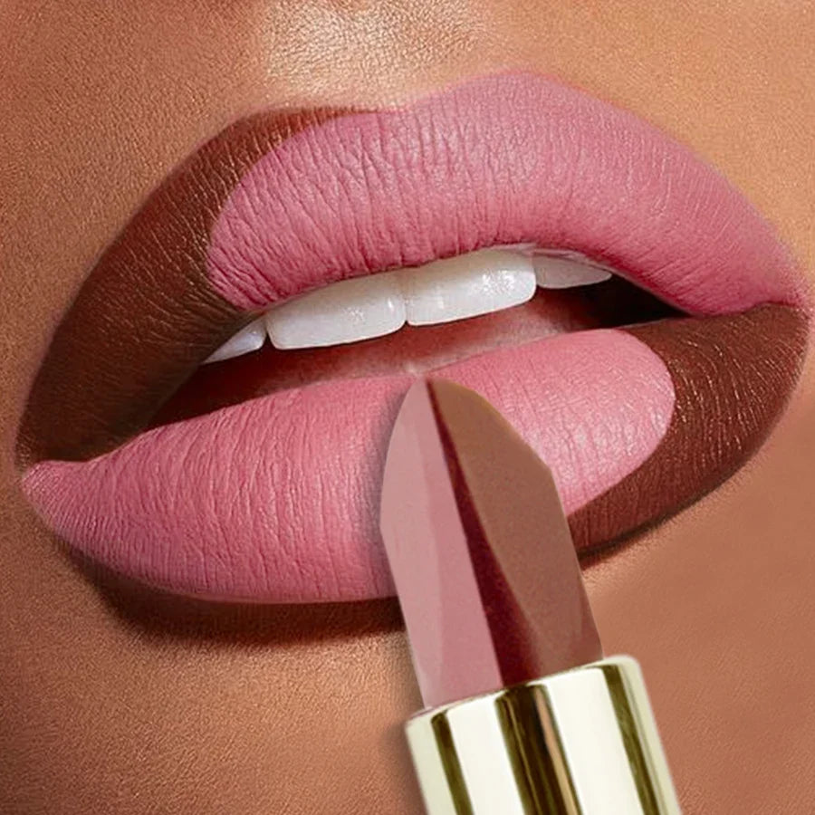 Two-Tone Matte Lipstick Pink Waterproof Long-Lasting Refill Matte Lip Refill Qme
