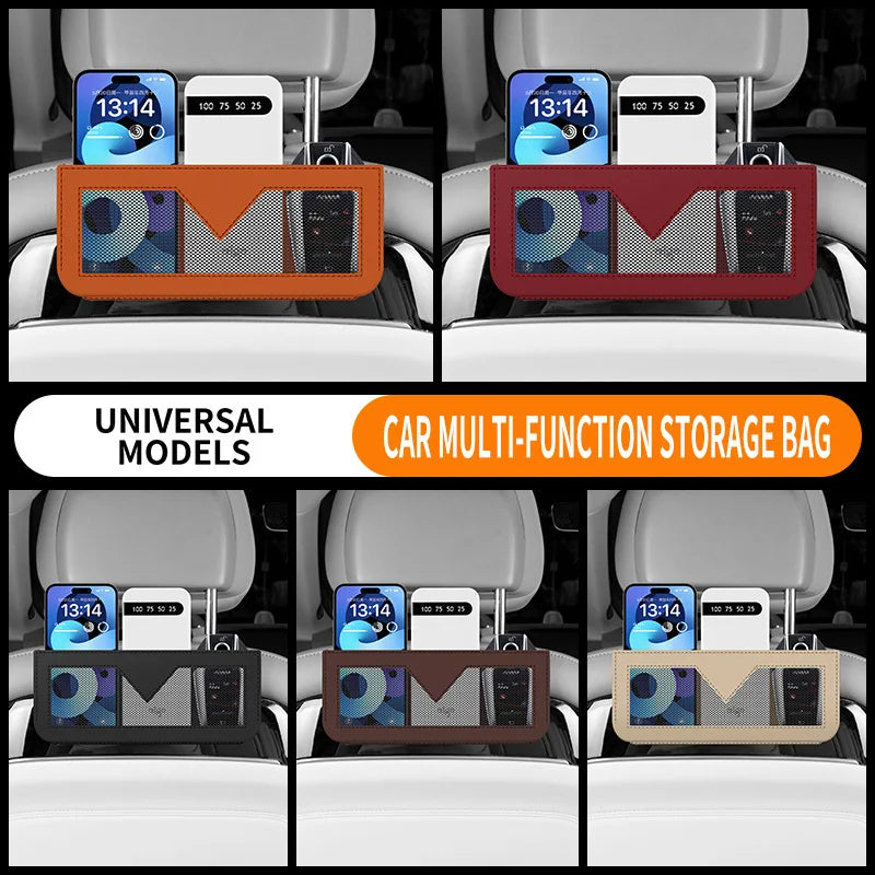 Car Phone & Storage Mesh Pocket Bag – PU Leather Organizer Car Door Organizer Qme