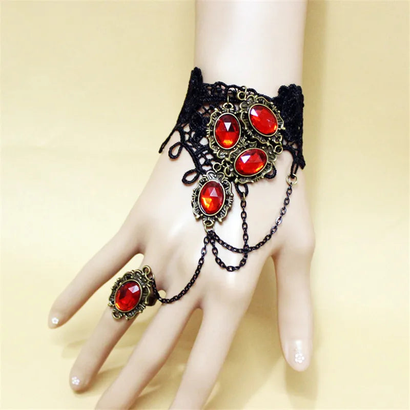 Vampire Black Lace Gem Bracelet – Vintage Punk Ring Lace Gem Bracelet Qme VERMEIL