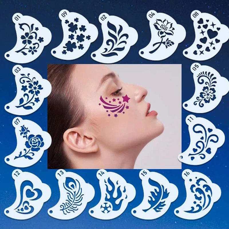 16-Piece Face Painting Stencils & Eyebrow Template DIY Kit Face Painting Stencil Kit Qme