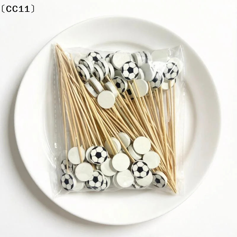 Soccer Bamboo Fruit Picks – Eco-Friendly Disposable Skewers Decorative Food Picks Qme
