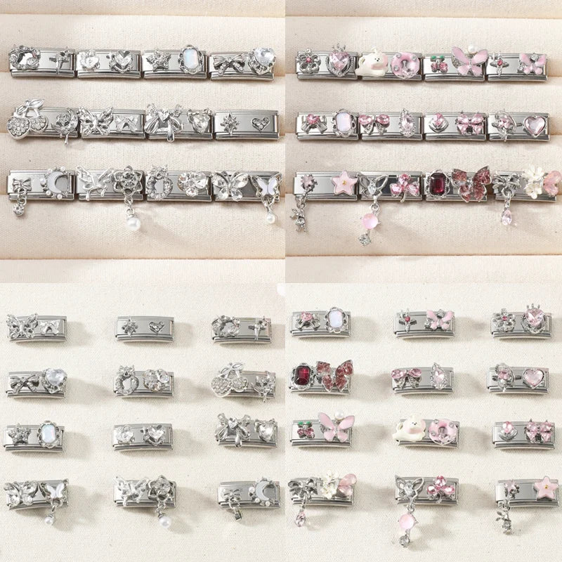 Colored Gemstone Bowknot Heart Italian Charm – 9mm DIY Italian Charm Link Qme