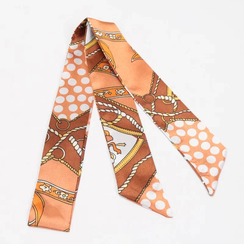 Women's Skinny Ribbon Scarf – Printed Polyester Hair Tie Ribbon Hair Scarf Qme A-36