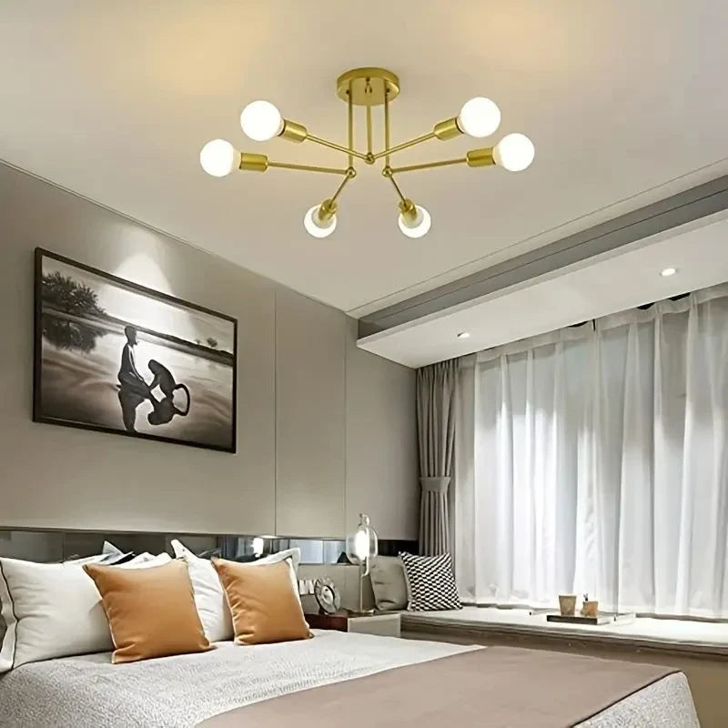 Modern LED Spider Ceiling Light | Industrial Iron Black & Gold Ceiling Light Fixture Qme