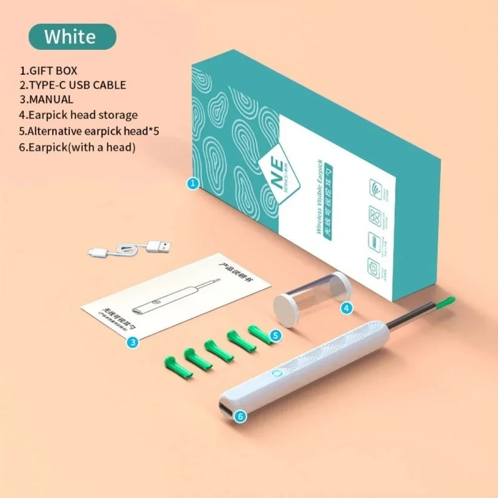 Smart Visual Ear Cleaner HD Camera WiFi USB | App-Controlled Ear Cleaning Tool Qme WHITE