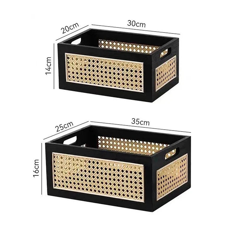 Wood Rattan-Style Organizer Basket Box | Home Decor Storage Decorative Storage Basket Qme