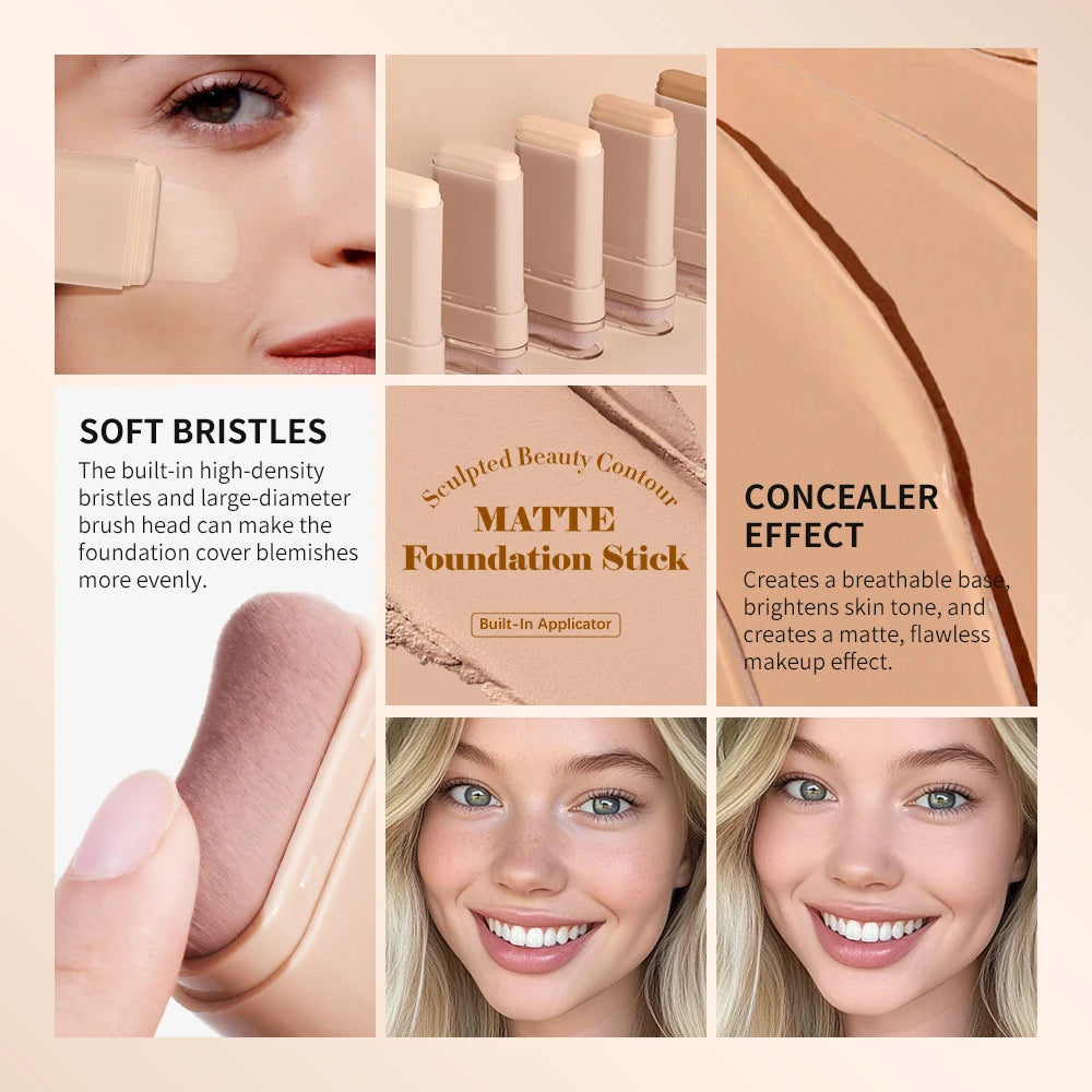 Double-Ended Foundation Cream Stick & Brush – Nude Coverage Foundation Cream Stick Qst