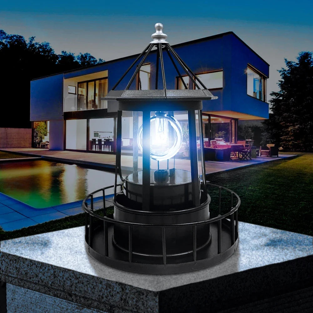 Lighthouse Solar LED Garden Light – Rotating Beam Outdoor Lamp Solar Garden Light Qme