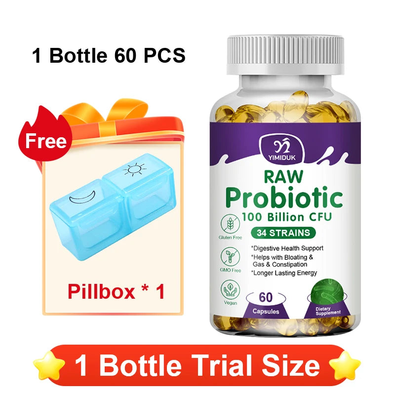 Yimiduk 100 Billion CFU Probiotic – 34 Strains, 120 Capsules Probiotic Supplement Qst 60pcs - Trial