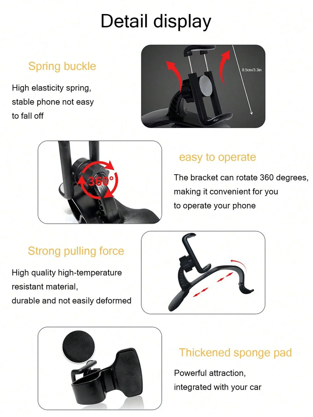 Clip-On Car Phone Holder | Dashboard Navigation Mount Car Phone Mount Qme
