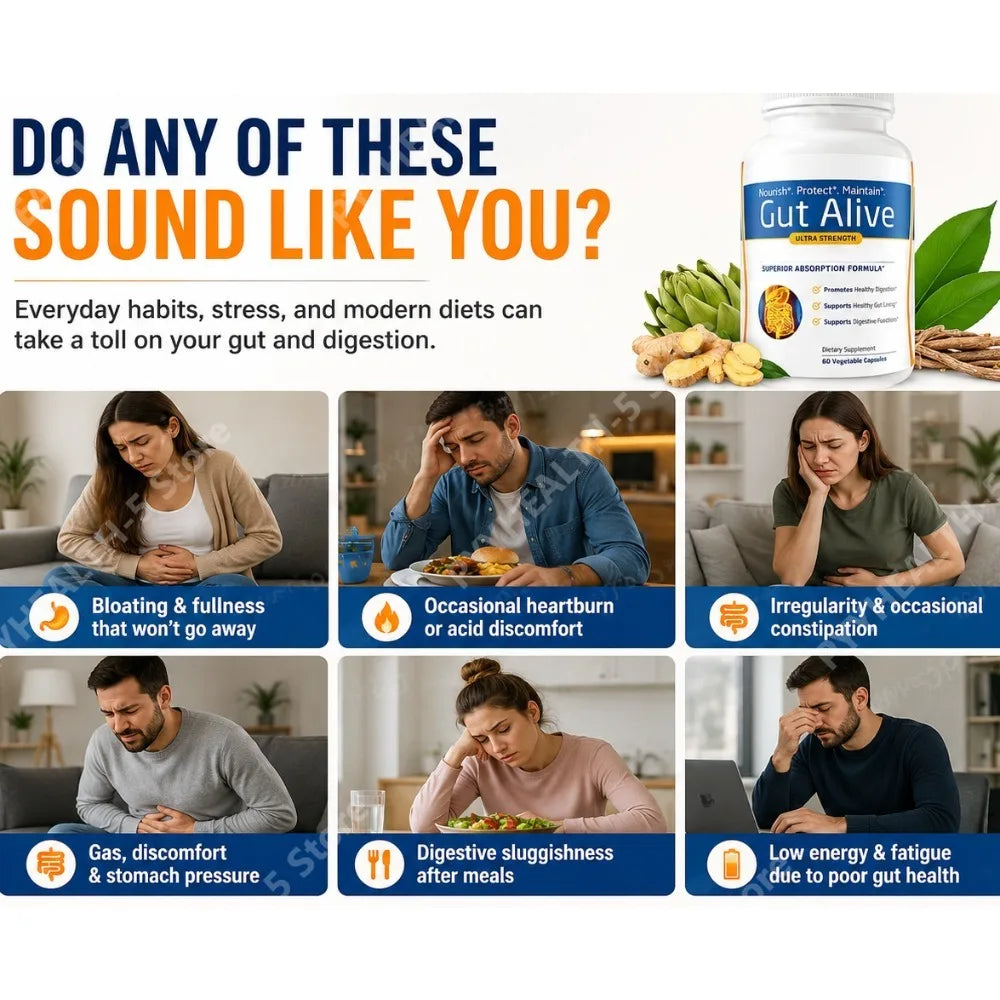 Gut Alive Natural Digestive Supplement – 120 Capsules | Ginger Digestive Supplement Qst