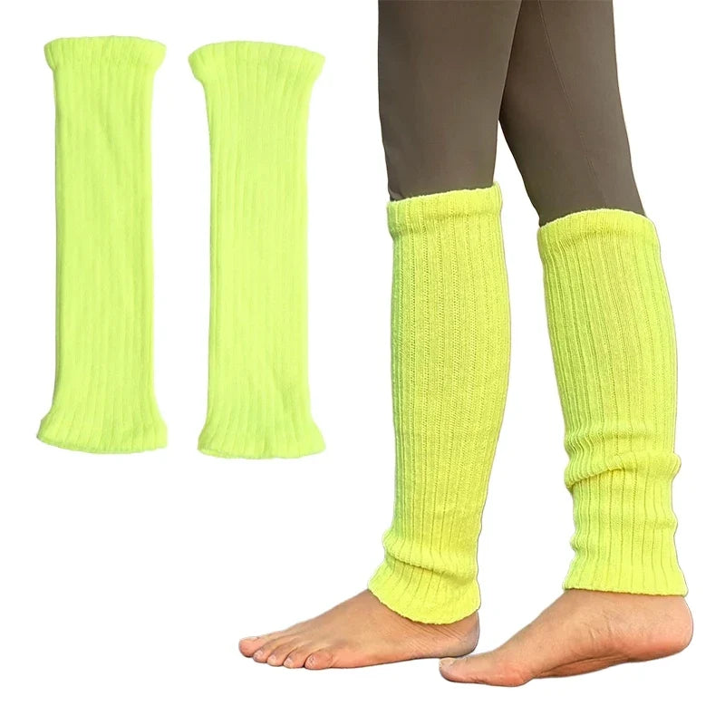 Women's Winter Bright Green College Leg Warmers & Boot Cuffs Knitted Leg Warmers Qme