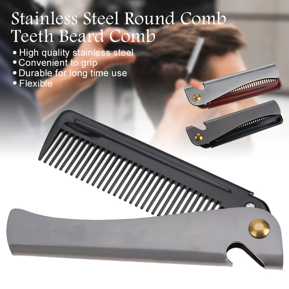 TOPINCN Folding Stainless Steel Beard & Moustache Comb Beard Grooming Comb Qme