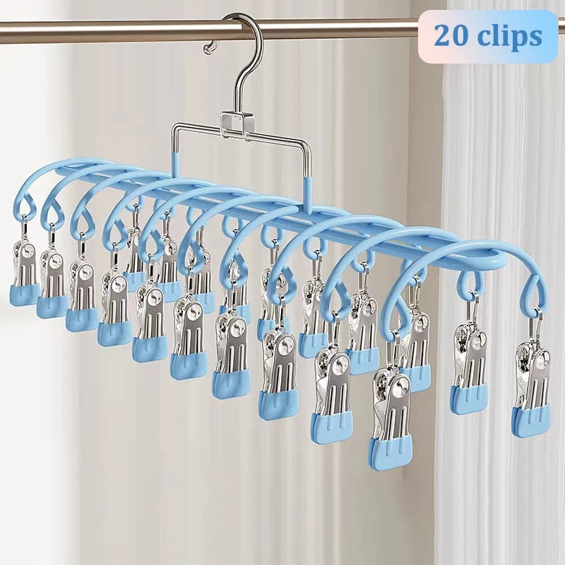 20-Clip Stainless Steel Sock & Underwear Drying Rack Laundry Drying Rack Qme C