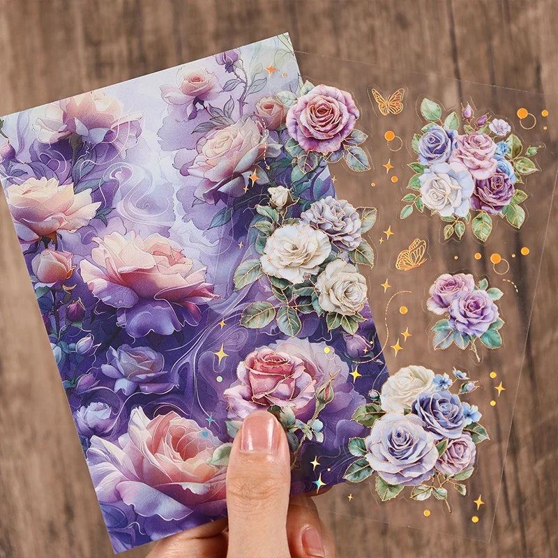 Large Aesthetic Flower PET Stickers – DIY Scrapbooking 4-Pack Decorative Stickers Qme