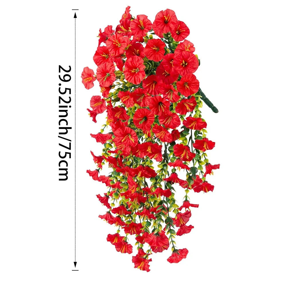 Artificial Morning Glory Hanging Flowers UV Resistant 75cm Artificial Hanging Flowers Qme red