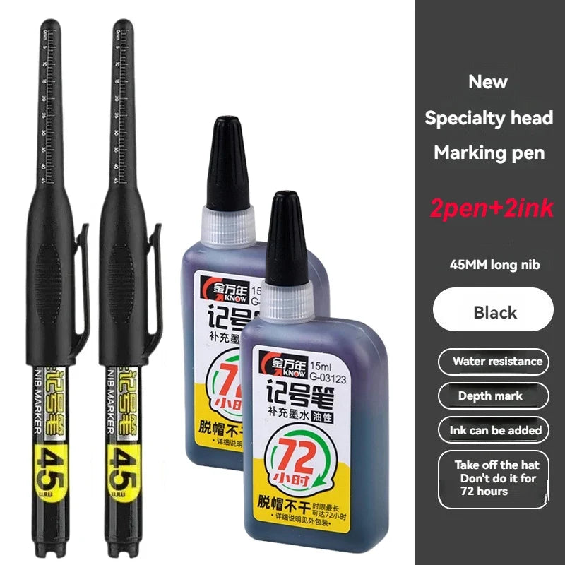 Waterproof Deep Hole Marker Pens – 45mm Long Nib Deep Hole Marker Pen Qme black 2pen 2ink