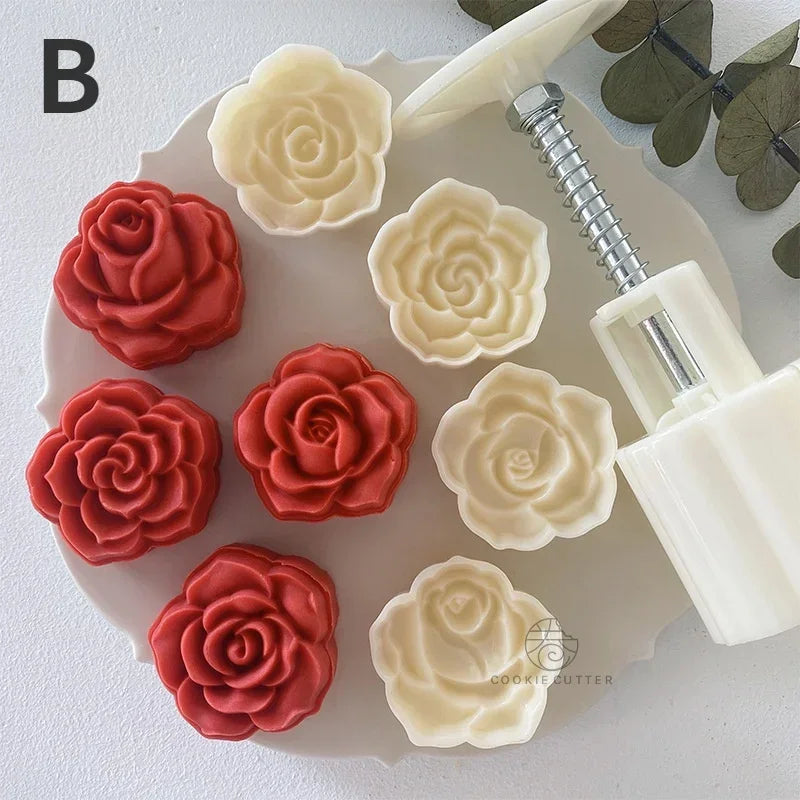 Cherry Blossom Rose 4-Pc Pastry Mold Set | Moon Cake & Candy Pastry Mold Set Qme B