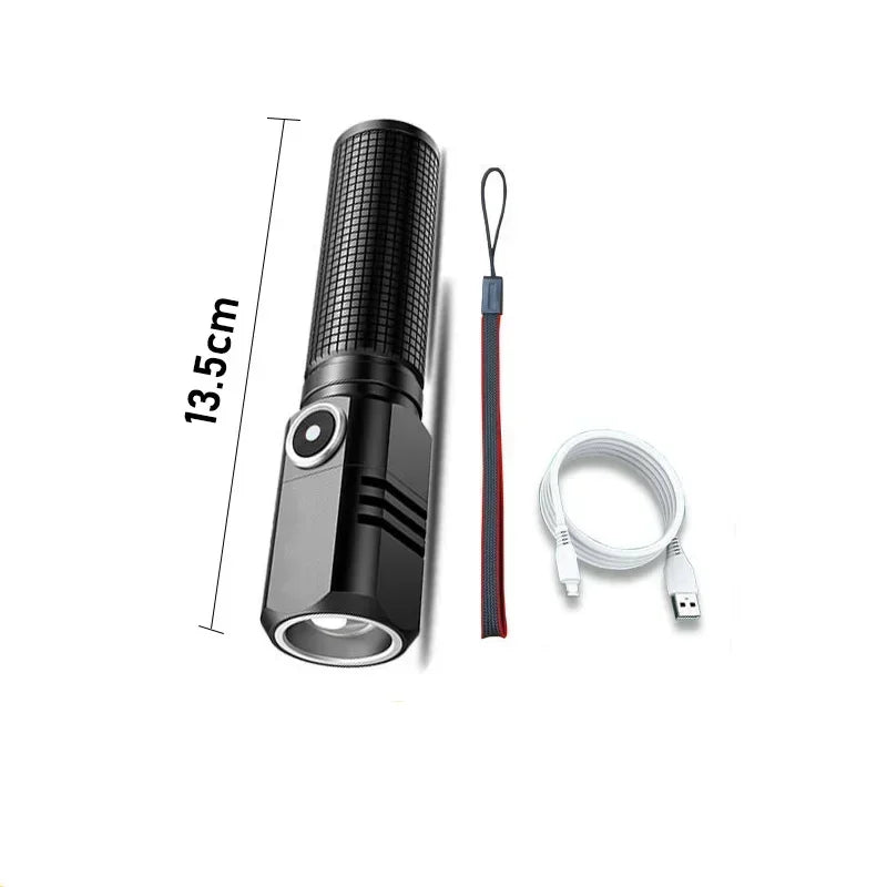 XHP50 Mini LED Flashlight USB Rechargeable 3 Modes Zoomable LED Flashlight Torch Qst long-3000mah