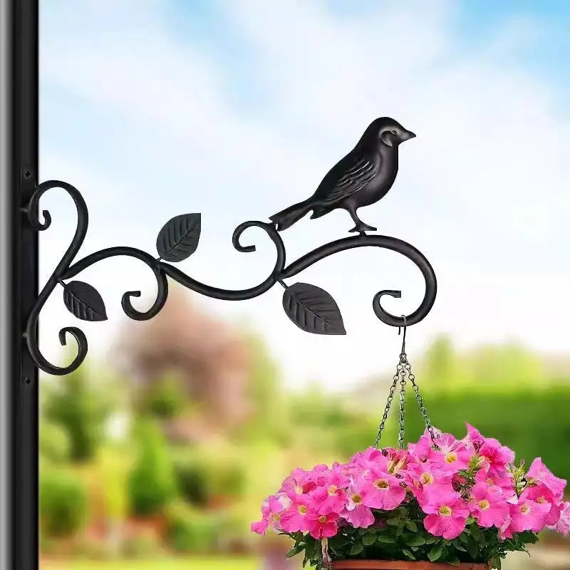 Wrought Iron Hanging Plant Bracket – Bird & Leaf Design Plant Bracket Qme 1pcs