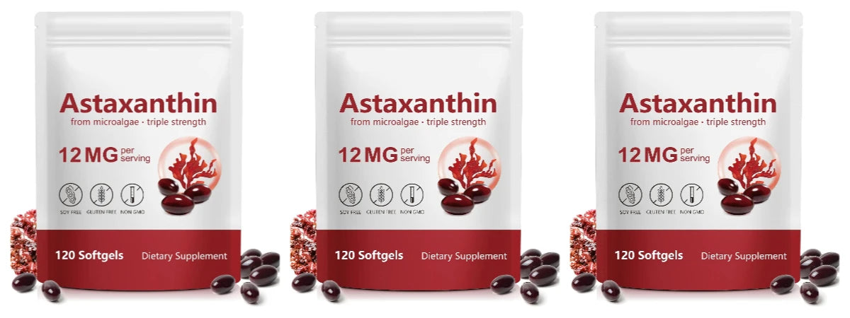 Astaxanthin 12mg Softgels – Microalgae Antioxidant, 120ct Antioxidant Supplement Qst 3bags 360capsules