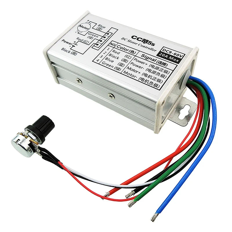 DC Motor Speed Controller 9V–60V 20A PWM Stepless Regulator Motor Speed Controller Qme